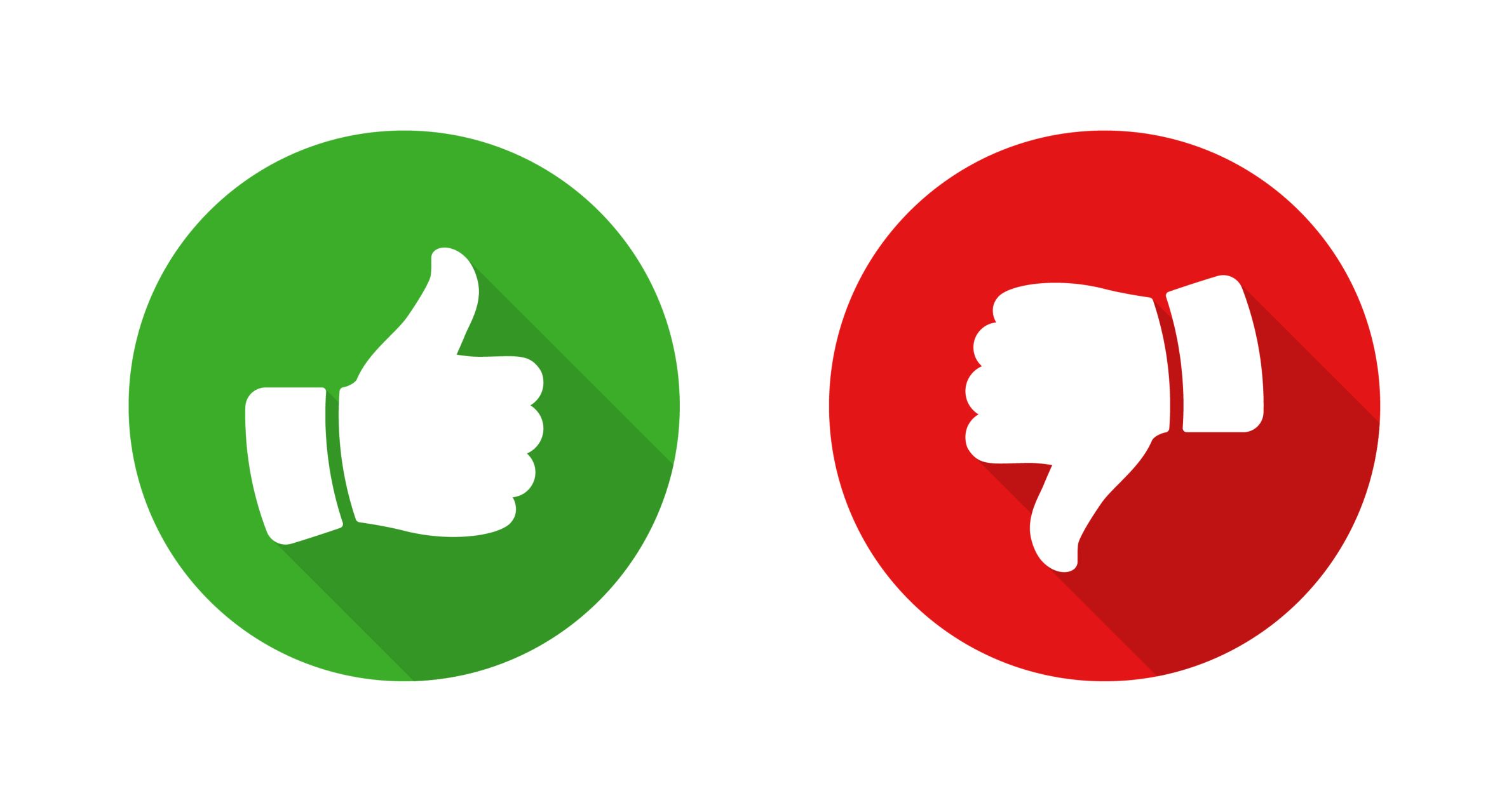 A thumbs up icon in a green circle and a thumbs down icon in a red circle.